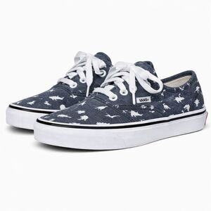 VANS UNISEX CHAMBRAY DINOSAUR PRINT CASUAL LOW TOP CANVAS LACE UP SNEAKERS SZ. 1